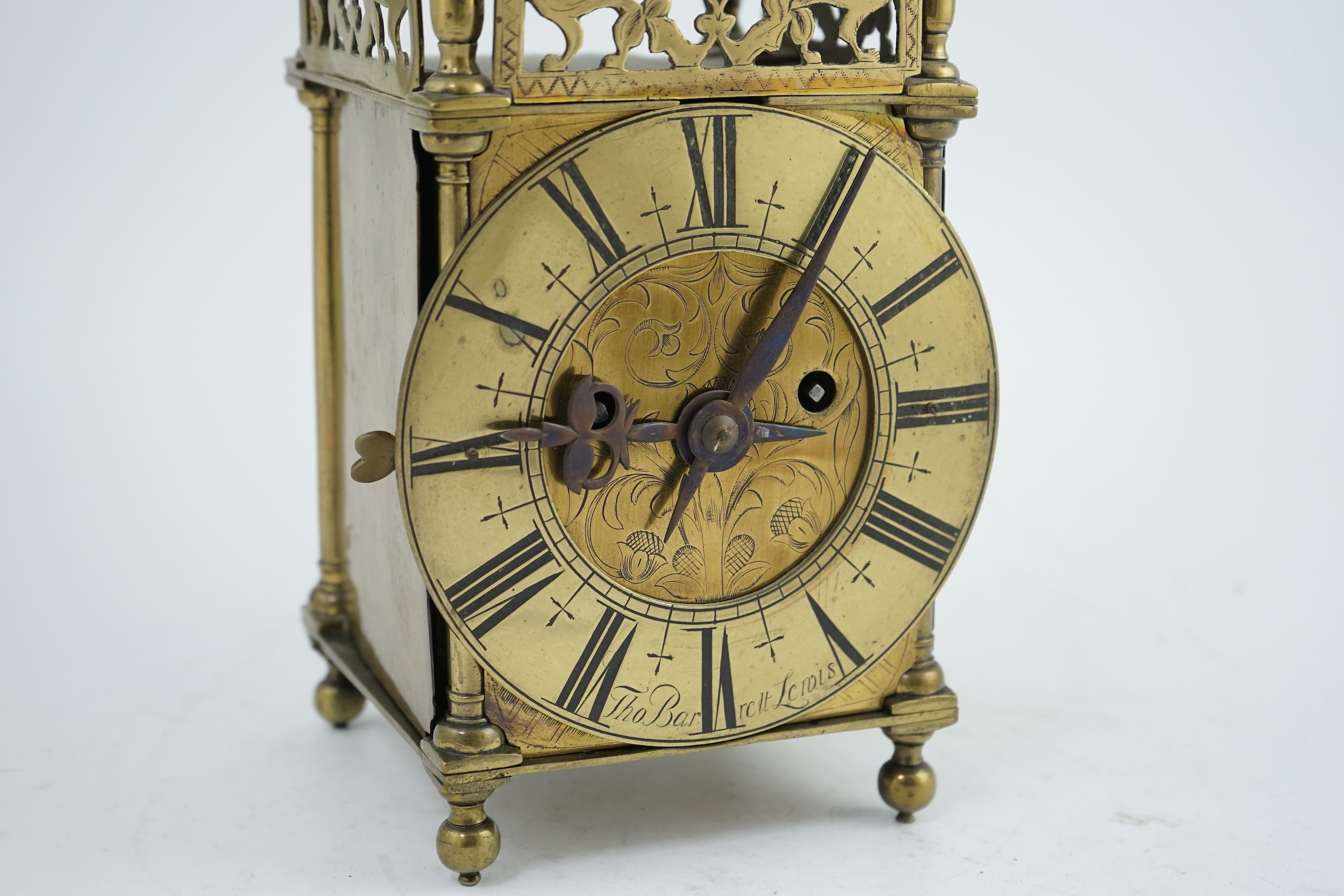 Thomas Barrett of Lewis, [Lewes]. An 18th century brass lantern clock